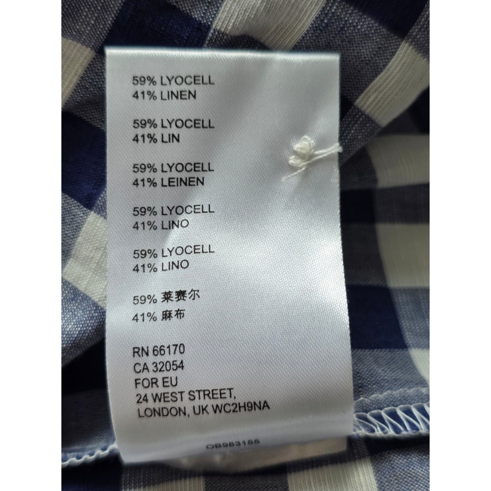 Maeve Anthropologie Navy Gingham Flounced Ruffle Shirt Linen Blend M Oversized - Picture 8 of 10